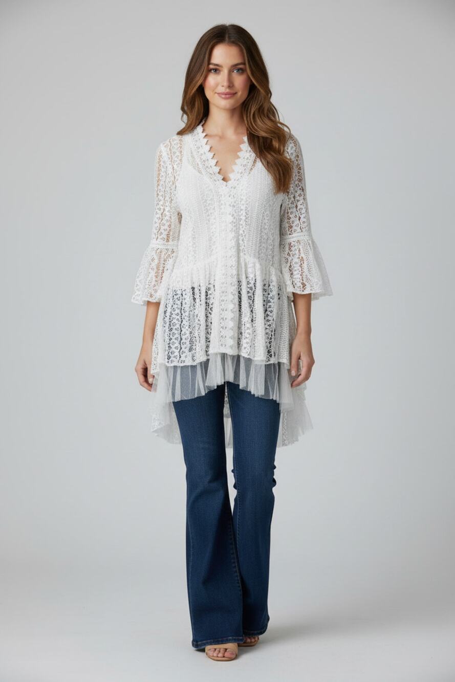 Origami White Floral Hi-Lo Cardigan Small